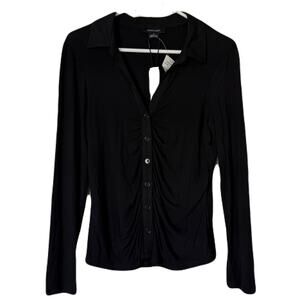 Sanctuary Dreamgirl Ruched Knit Shirt - NWT, Black, Medium